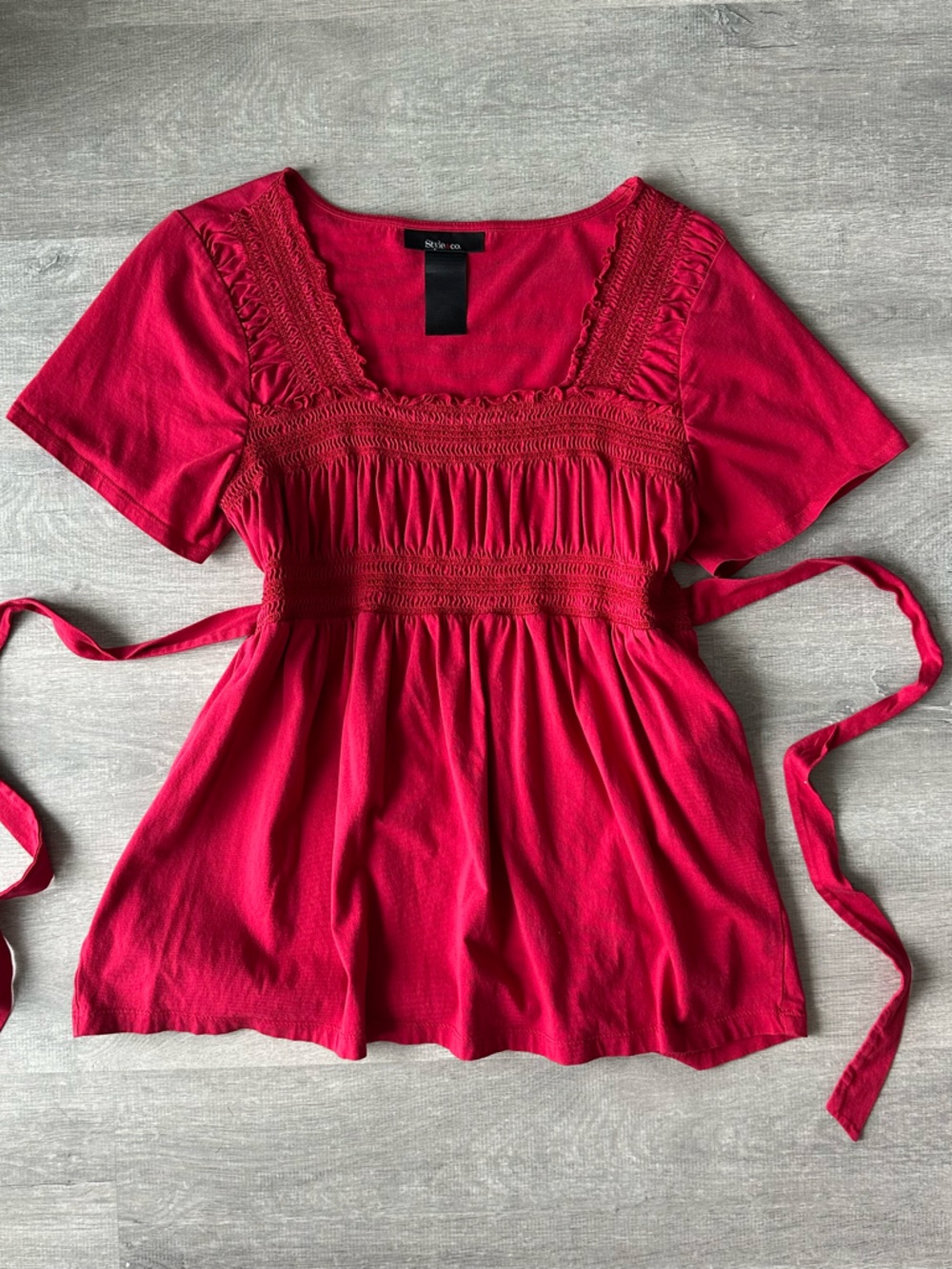 Style & Co. Fuchsia Red Smocked Waist Short Sleeve Tunic